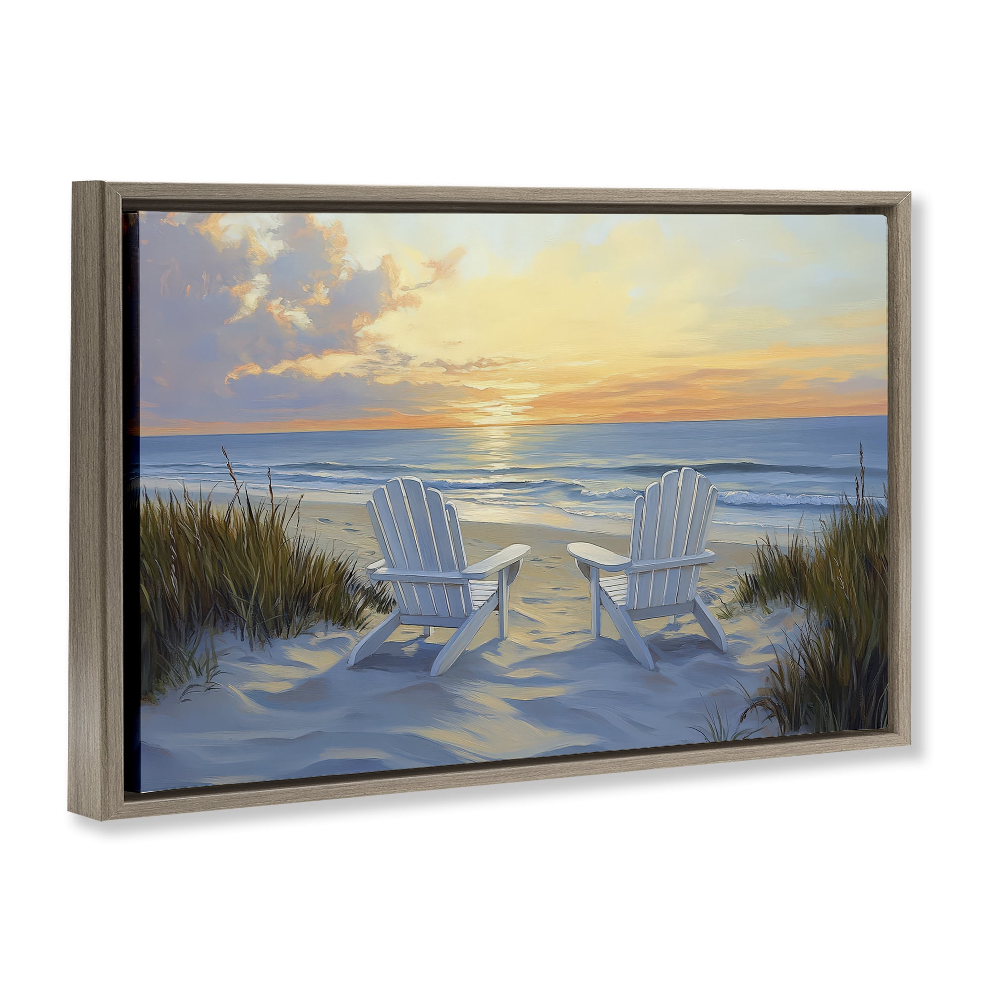 Stupell Industries Calm Beach Sunset Overlook Brown Framed Floater Canvas Wall Art, design by Petal Prints Design