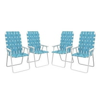 COCOKUN Set of 4 Patio Folding Chairs, Classic Outdoor Camping Chairs, Portable Lawn Chairs with Armrests in Blue