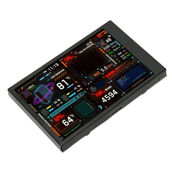 PC CPU Data Monitor, 3.5 Inch Computer Temp Monitor Dual USB C Theme Editor Auto Off for Gaming