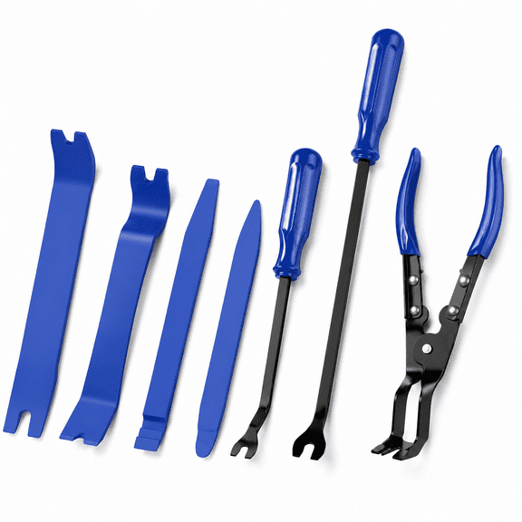7 Pcs Auto Trim Removal Tool Kit with Clip Plier Remover for Car Door Panel Dashboard Upholstery Fastener Push Rivets - Blue