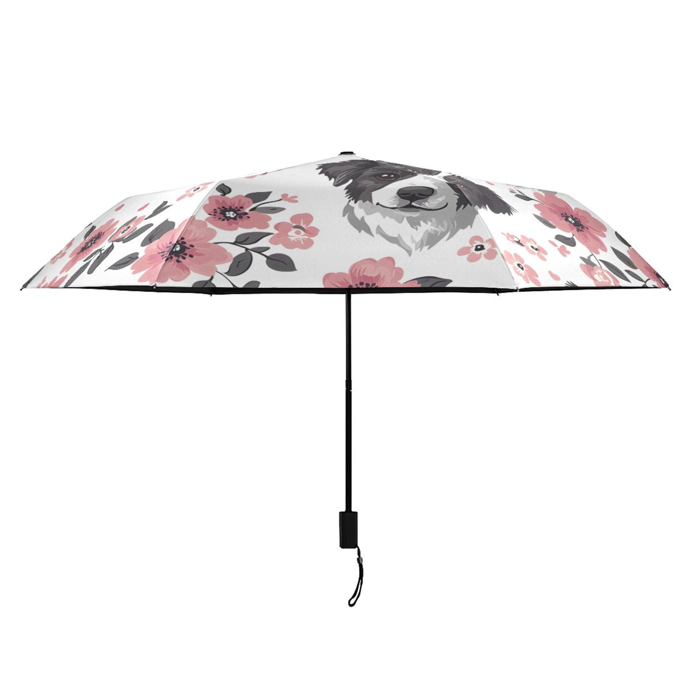 ALAZA Dog and Flowers UPF 50+ Compact Folding Umbrella for Rain Travel Umbrella Packable