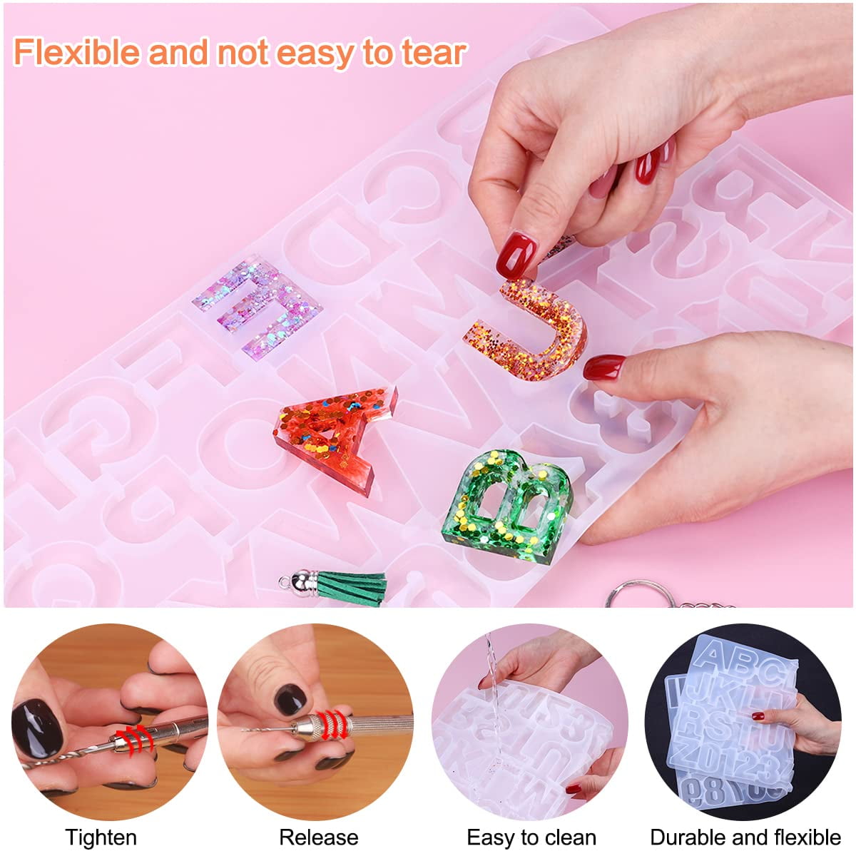 314-Piece Silicone Resin Mold Kit with Alphabet & Number Molds | Epoxy Craft Set Includes 48 Glitter Colors & Tools Accessories | Reusable Molds for DIY Jewelry, Keychains, Earrings, Tassel Pendants