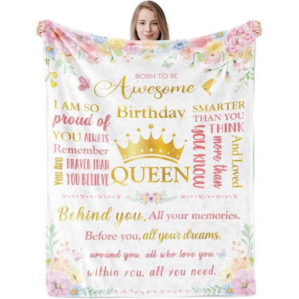 LHSHID Happy Birthday Blanket Gifts for Girls Women Floral Birthday Throw Blanket for Daughter Mom Bday Gift Ideas for Wife Grandma Happy Birthday Decorations Flannel Blanket for Female 30"x40"