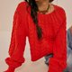 thumbnail image 1 of Jersey de ganchillo con cuello redondo Top de punto calado para mujer traje diario de Color sólido, 1 of 6