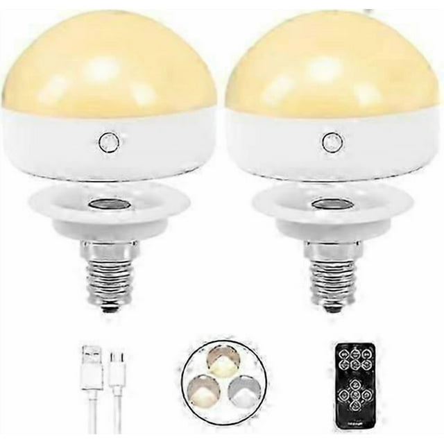 E14 Rechargeable Light Bulb,2Packs,300LM,40W Equivalent,Detachable Charging,3 Color Temperature,Remote Control Puck Emergency Lamp,Dimmer,Timer,for No