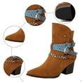 thumbnail image 4 of Women's Cowboy Boots Gothic Punk Chain Buckle Denim Belt Suede Pointed Toe Wide Mid Calf Cowgirl Riding Boots, 4 of 6