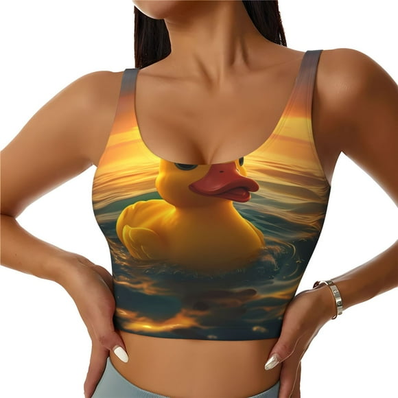 Easygdp Cartoon Swimming Yellow Duck for Seamless Sports Bra for Women, High Impact Yoga Exercise Athletic Bras - Available in Various Sizes-X-Large