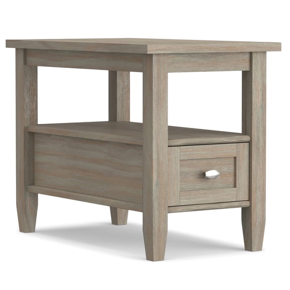Warm Shaker Solid Wood 14 inch Wide Transitional Narrow Side Table in Distressed Grey