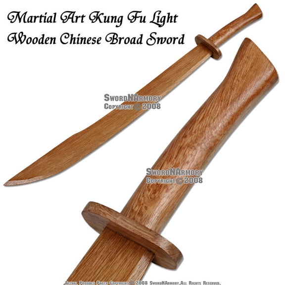 Brown Martial Arts Kung Fu Wooden Practice Chinese Broad Sword Full Tang Ox Tail