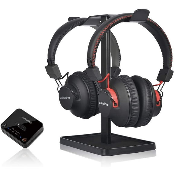 Avantree HT41899 Dual Bluetooth 5.0 Wireless Headphones for TV Watching (Set of 2) with Transmitter (Optical AUX RCA) & Headset Stand, Individual Volume Control, 40Hrs Playtime, Plug n Play, No Delay