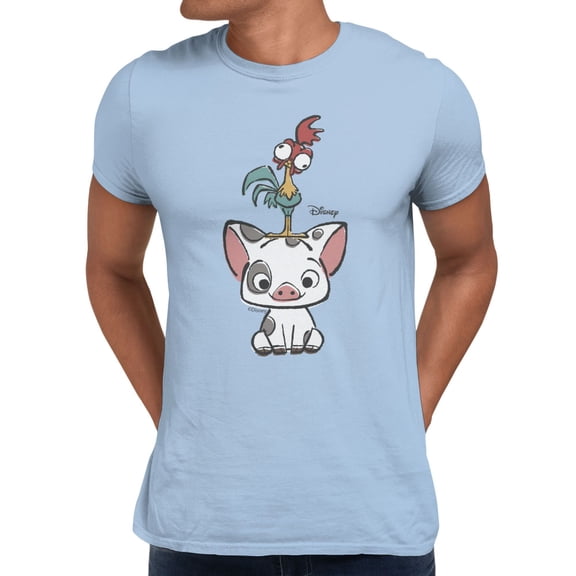 Disney Moana Cute Pua and Heihei Men's T Shirt (Light Blue, S-XXXL)