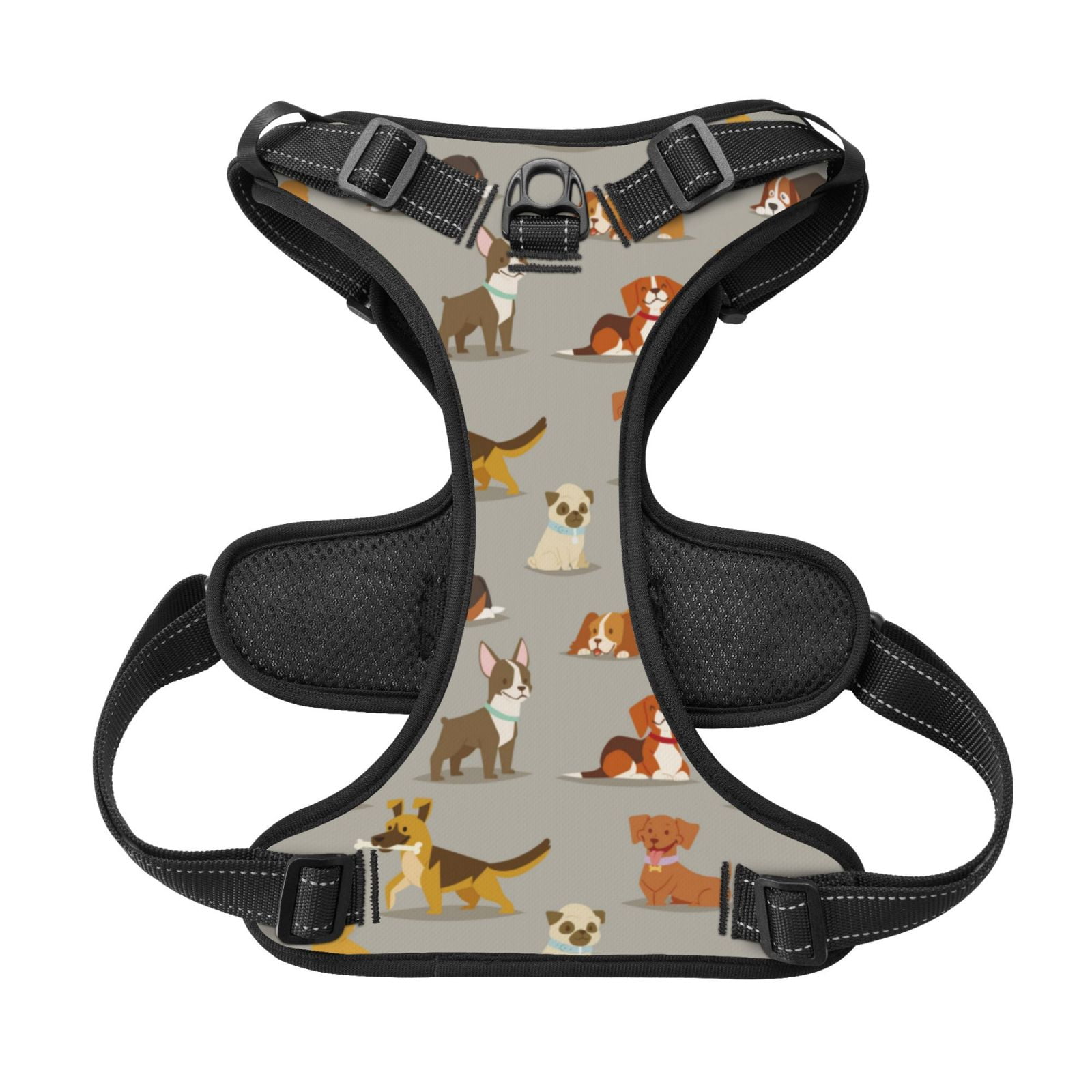 Kdxio Cute Dog Print No Pull Dog Harness Adjustable Reflective Oxford Easy Control Medium Large Dog Harness for Training and Everyday-Medium