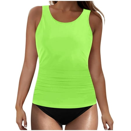 Hfyihgf Tankini Swimsuits for Women Trendy Tank Tops with Bottoms Two Piece Modest Bathing Suits Swimwear Set(Mint Green M)