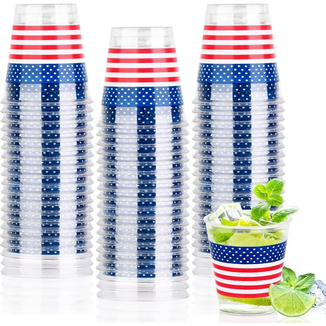 HLONK 120 Pcs 1.5oz Verres à Shooter Jetables pour le 4 Juillet Verres à Shooter en Plastique Rouges, Blancs et Bleus en Vrac Memorial Day & Veterans Day Fêtes(120)