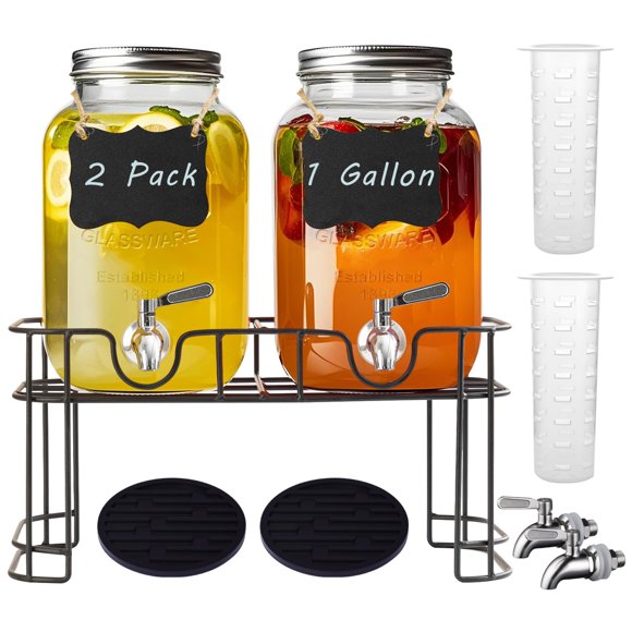 Dispensador de bebidas Galssmagic de vidrio de 1 galón con soporte, paquete de 2