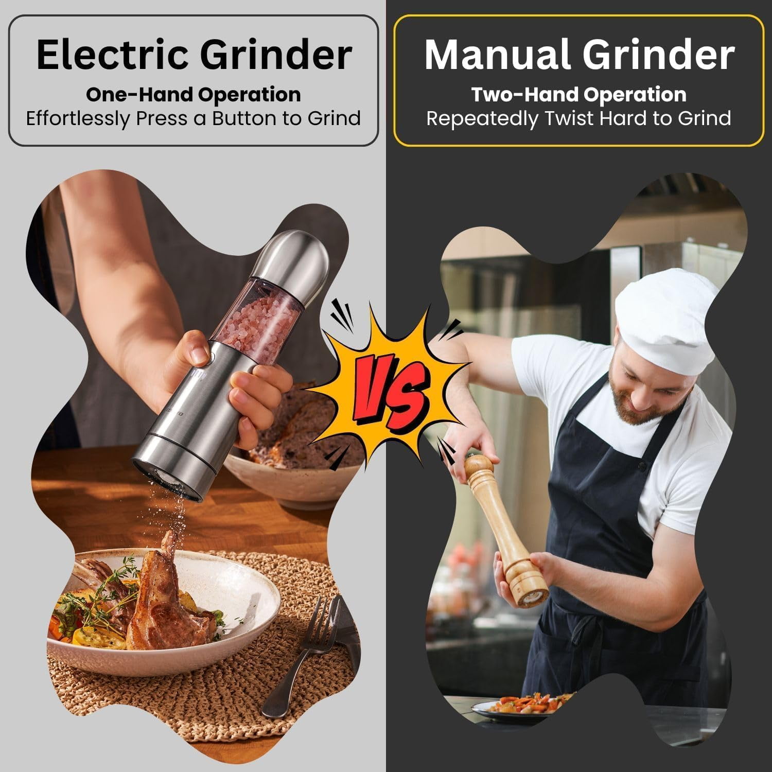 Electric Salt and Pepper Grinder, Set of 3 with Wireless Charging Base, Stainless Steel, Rechargeable Automatic Pepper Mill, Adjustable Coarseness, Easy to Use & Clean, Perfect Kitchen Gift