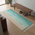 thumbnail image 5 of Area Rug with Tassels 2' x 5', Coastal Ocean Sea Wave Kitchen Runner Rug for Hallway Bedroom Throw Rugs, Teal Beige Water Ripple Soft Door Mat for Bathroom Entrance Living Room, 5 of 9