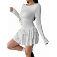 thumbnail image 3 of Female Long Sleeve Corset Mini Dress Ruffle Hem Short Party Club Dresses White M, 3 of 10