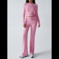 thumbnail image 4 of Conjuntos de 2 Piezas para Mujer, Larga, Cuello Redondo, Pantalones Acampanados de Cintura Alta, Conjuntos de Chándal, Ropa de Calle. Rosa M, 4 of 10