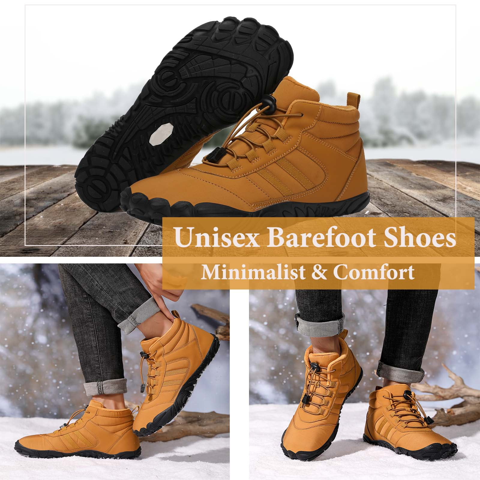 Cyiecw Barefoot Shoe Men Women Minimalist Trail Running Barefoot Sneakers Waterproof Hi-top Hiking Boots Wide Toe Box Cross Training Shoes Zero Drop Sole