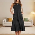 thumbnail image 3 of Vestido largo informal para mujer color sólido cuello redondo estilo elegante traje de vacaciones FLhrweasw Nuevo, 3 of 7