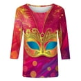 thumbnail image 5 of Mifsaly Womens Mardi Gras Shirt Classic Print 3/4 Sleeve Crewneck Blouse Dressy Casual Pullover Tops Lightweight Trendy Carnival T-Shirts Spring Summer Festival Party Outfits XXXL, 5 of 5