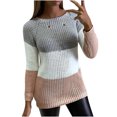 thumbnail image 2 of WREESH Woman Tops O-Neck Long Sleeve Loose Knit Sweater Hedging Sweater Blouse, 2 of 6