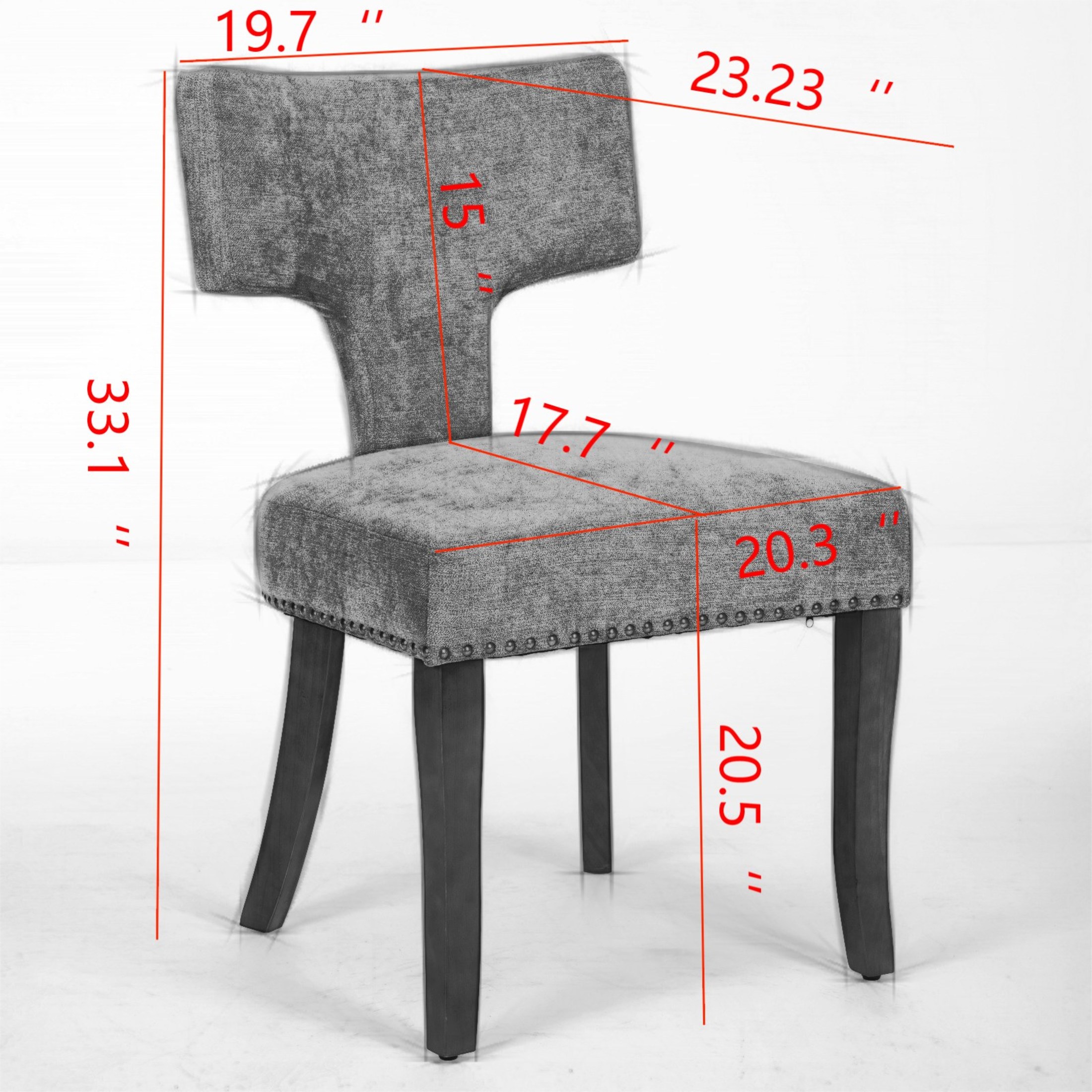 Persa Modern Upholstered Dining Chairs with Copper Studs, Rubberwood Frame, Gray, Set of 2