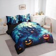 thumbnail image 3 of jejeloiu Spooky Halloween Castle 7-Piece Twin Bedding Sets,Horror Pumpkin Lantern Bedding Comforter Set,Black Bats Sheet Sets For Boys Kids,Ultra Soft Home Decor Reversible, 3 of 8
