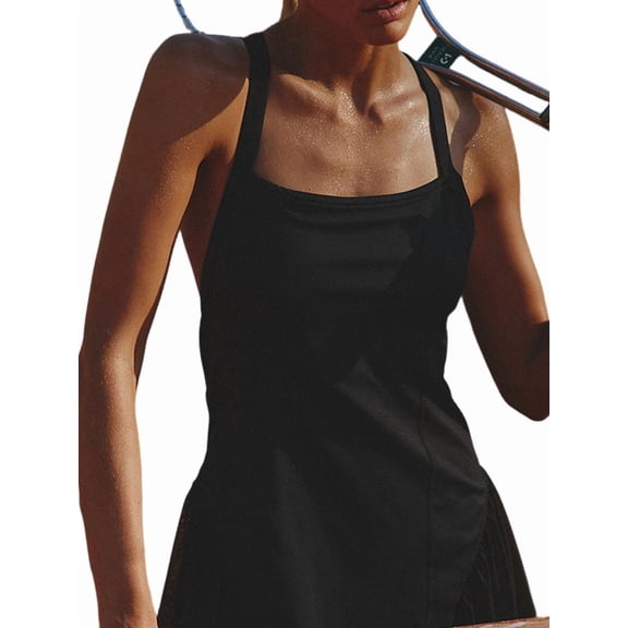 Women's Tennis Built Athletic Dresses Workout Skort Golf Shorts Dress Outfit for Work Black S