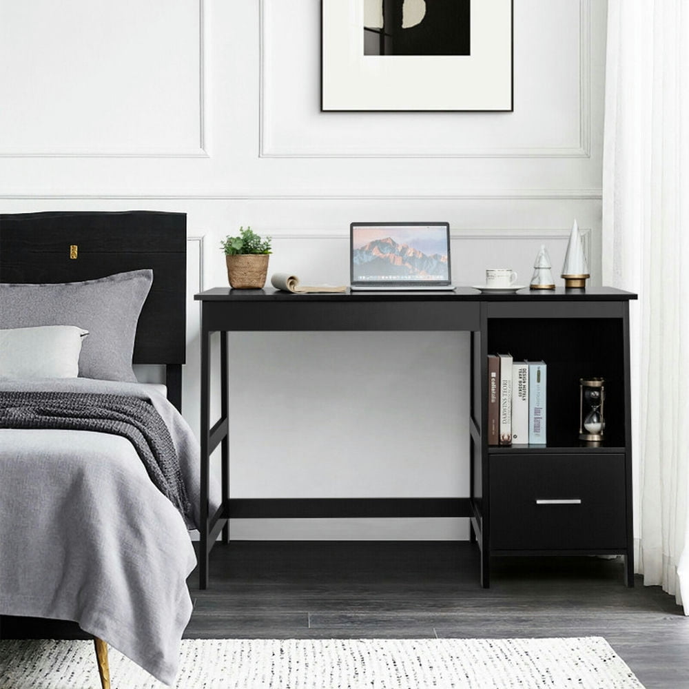 Demi Bonn 47.5" Modern Home Computer Desk with 2 Storage Drawers, Office Desk Study Writing Table, Black