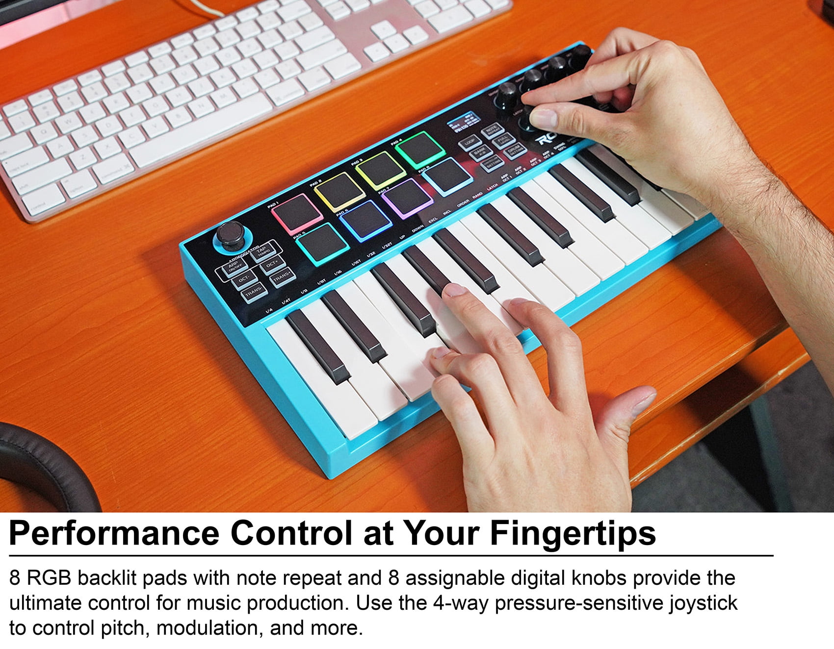 Rockville M25 25 Key USB Wireless MIDI Keyboard Controller With Bluetooth+8 Pads