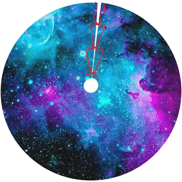 48 Inch Christmas Tree Skirt Galaxy Purple Blue Tree Skirt Large Xmas Tree Mat for Christmas Holiday Party Decorations