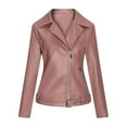 thumbnail image 2 of IROINNID Women's Faux Leather Jacket Long Sleeve Notch Lapel Casual Biker Zip Up Jacket Coat,Pink, 2 of 6
