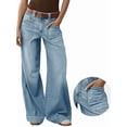 thumbnail image 2 of Womens Wide Straight Leg Mid Rise Baggy Pocket Denim Jeans Without Belt M, 2 of 8