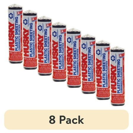 (8 pack) Husky 3.5 Mil 10 ft. x 25 ft. Black Plastic Sheeting