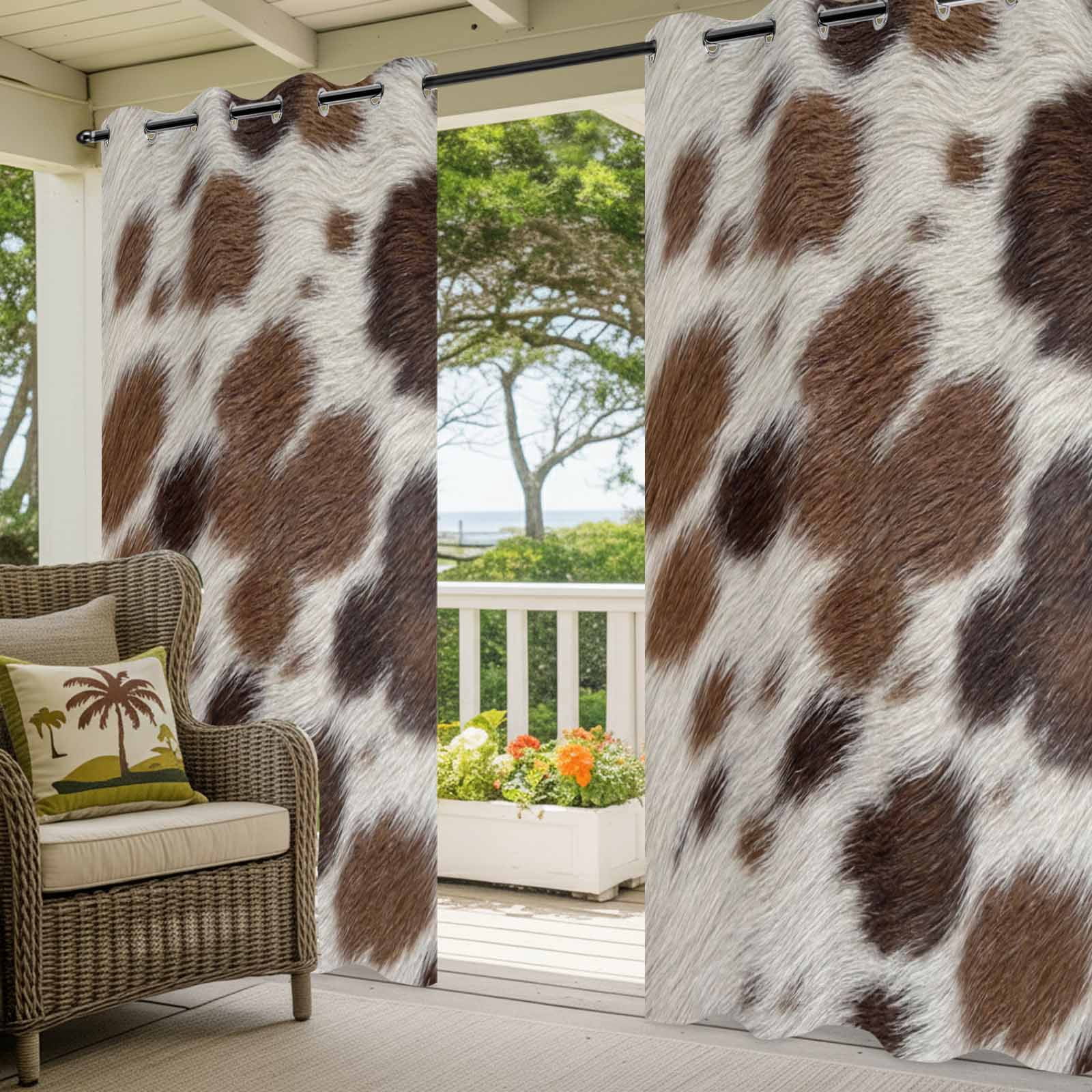 Brown Fur Texture Outdoor Curtains for Patio, Country Farm Animal Classic Beige Brown Spots Sunshade Privacy Drapes Grommet Waterproof Outside Curtains for Porch/Cabana/Balcony 54"x 84", 2 Panel