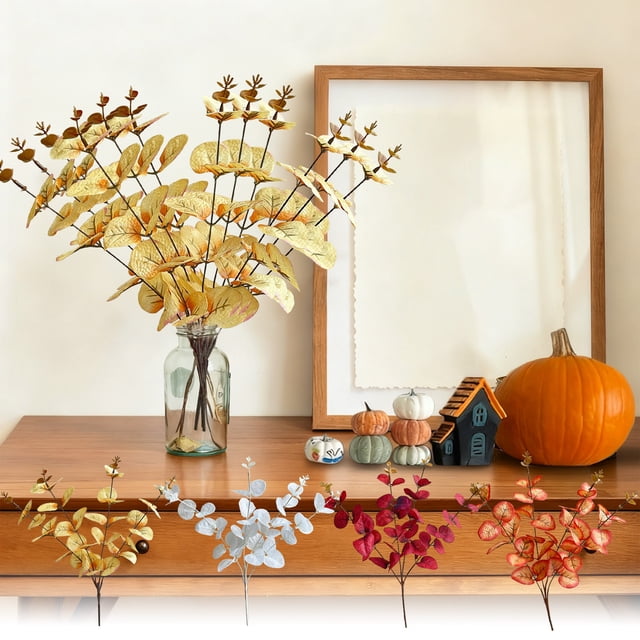 Guirnalda de Eucalipto Artificial Naranja de Plástico | Arbusto Artificial (1 Unidad) para Bodas, Hoteles y Fiestas | 34 Cm | Tela de Seda Plástica | Centro de Mesa para El Hogar