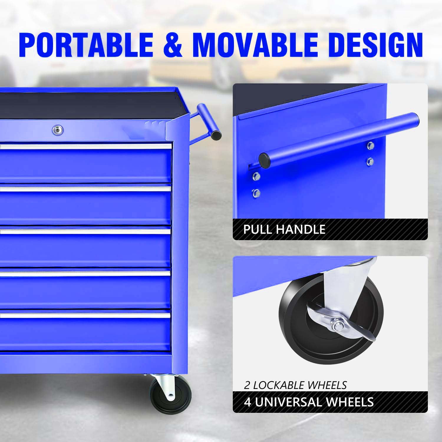 POWANLI 5 Drawers Rolling Tool Chest with Wheels, Portable Rolling Tool Box on Wheels, Tool Chest Organizer for Garage, Workshop, Home Crafts Use