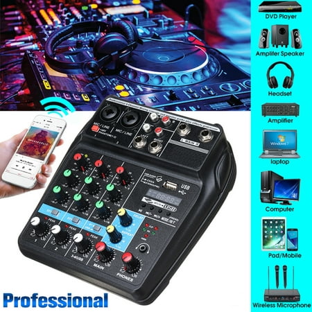 Professional 4 Channels USB Bluetooth Studio Audio Mixer Live Mixing Console 48V