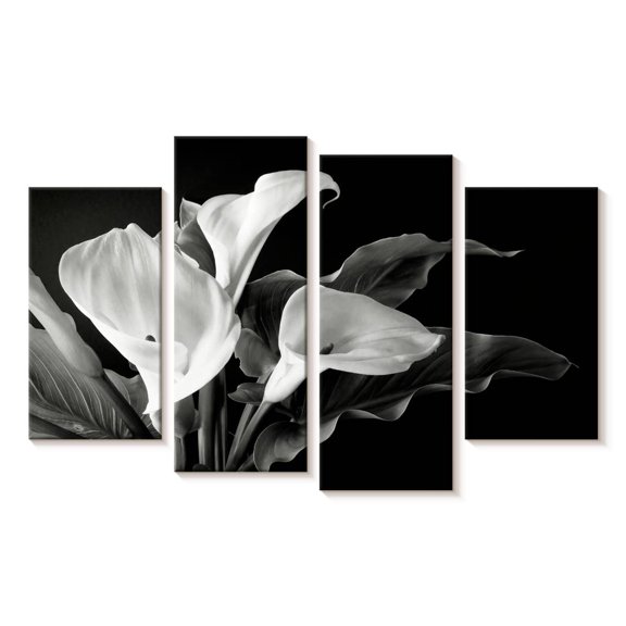 Elephant Stock Noir Calla Lilies Wall Art - Horizontal Multi Panel Canvas - Living Room Wall Decor - Floral And Botanical Multi Panel - Black And Gray Decor - 24" x 14"