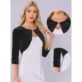 thumbnail image 2 of DARING DIVA Women's 3/4 Sleeves Velvet Cropped Cardigan XS Black, 2 of 6