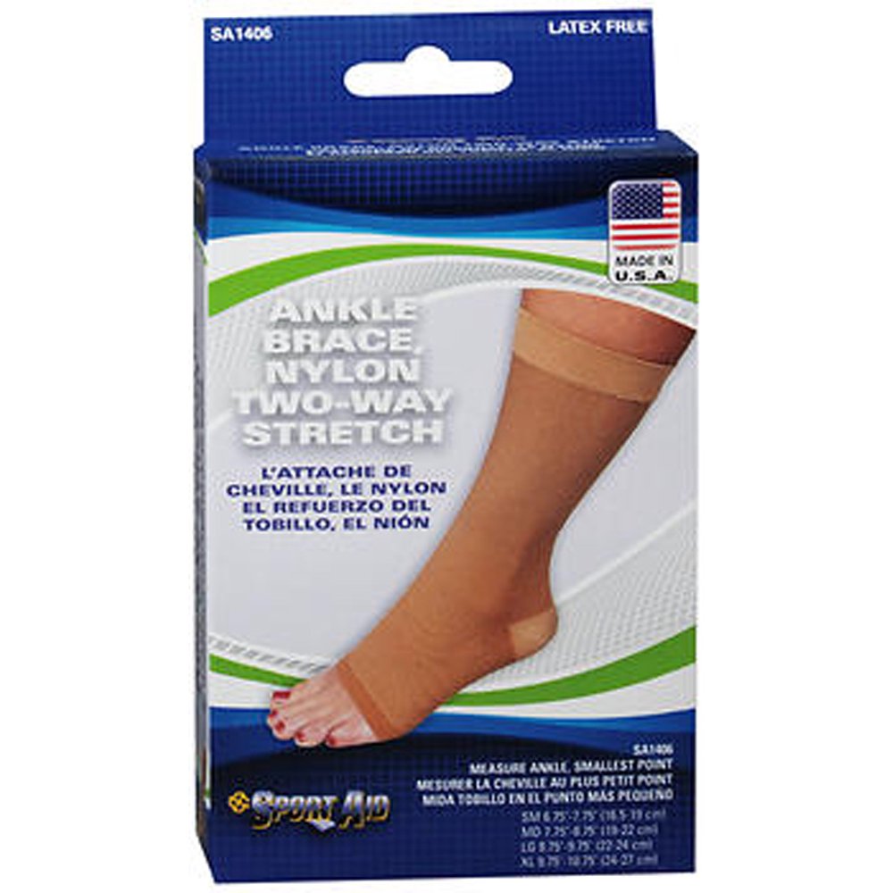 Sport Aid Nylon Ankle Brace SlipOn TwoWay Stretch, Beige, Large, 1 ea