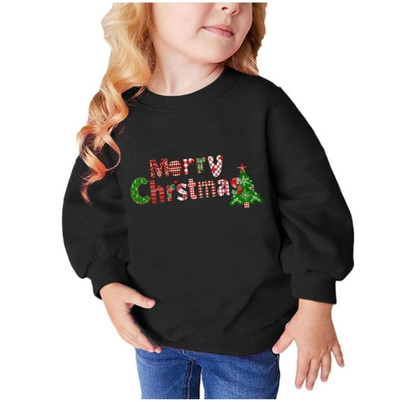 TFEOQRY Toddler Girls and Boys Christmas Sweatshirts Winter Christmas Letter Print Long Sleeve Hoodless Sweatshirt Black