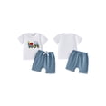 thumbnail image 2 of BemeyourBBs Toddler Baby Boy Back To School Outfit Pre Kindergarten Outfits Little Baby Boy Summer Clothes Casual Apple Pencil In Tractor Embroidered Short Sleeve T-Shirt and Pockets Shorts 2 Pcs Set, 2 of 9