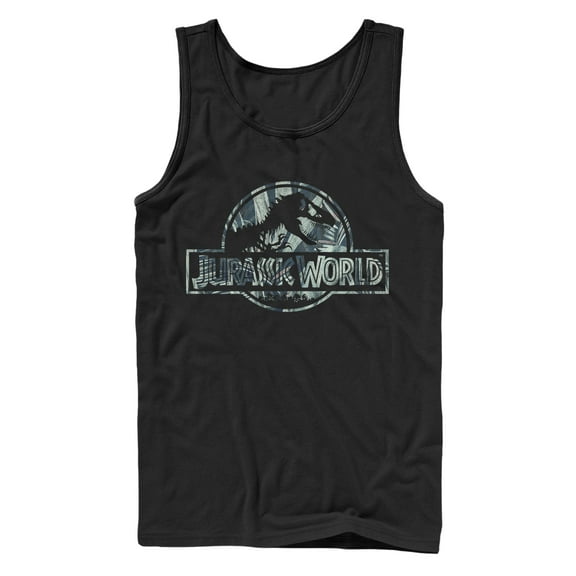Men's Jurassic World Jurassic Worldscale Tropical T. Rex Logo  Tank Top Black Medium