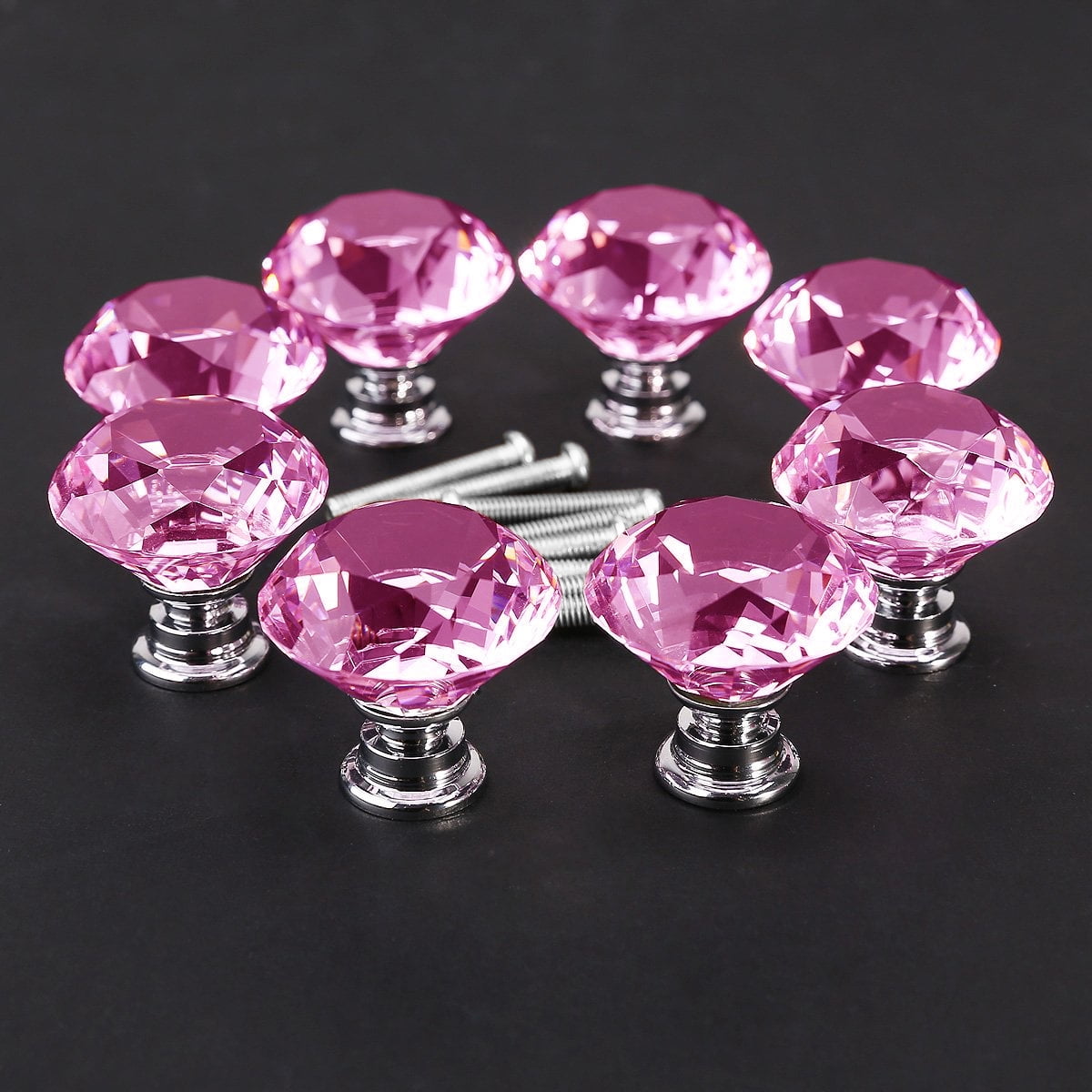 30mm Diamond Crystal Glass Door Knob Kitchen Cupboard Wardrobe