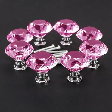 Stri 30mm Diamond Crystal Glass Door Knob Kitchen Cupboard Cabinet Wardrobe Drawer Pull Handle - 8pcs/set (Pink)