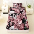 thumbnail image 3 of Castle Fairy Gothic Skull Twin Sheets 3pcs,Rose Flower Bedding,Mauve Gray Black,1 Fitted Sheet,1 Flat Sheet and 1 Pillowcase, 3 of 6