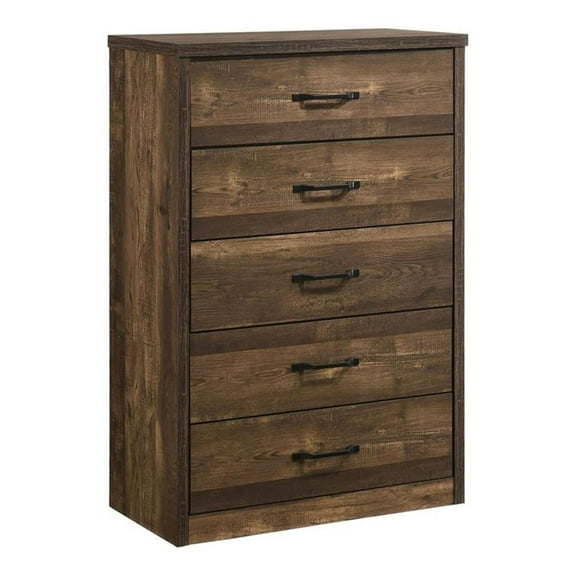Pemberly Row Contemporary Rustic Wood 5-Drawer Chest in Walnut